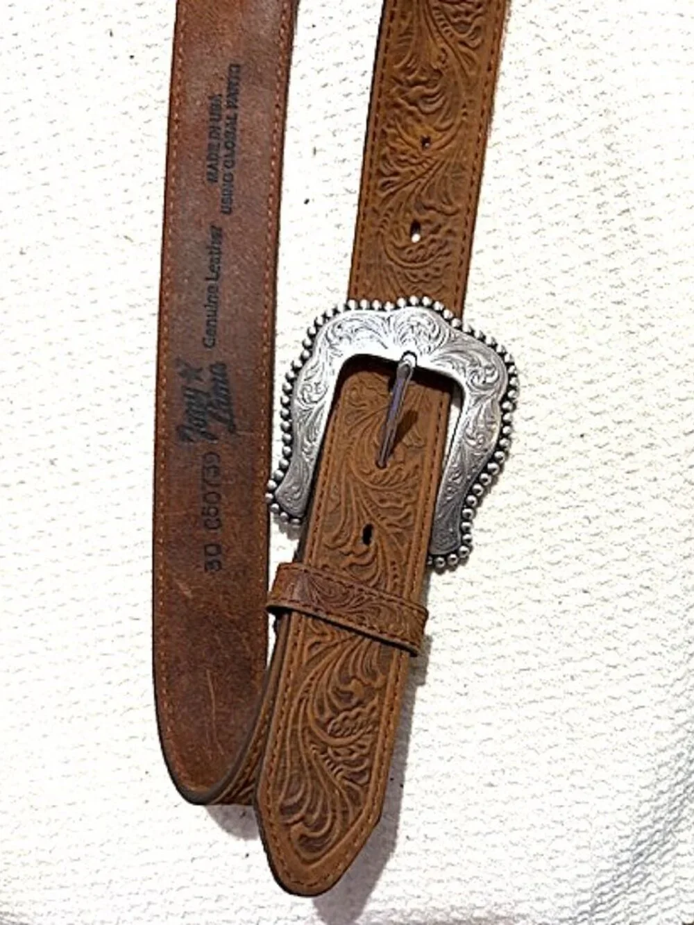 TONY LAMA WOMEN'S TOOLED LEATHER LAYLA BELT Size 30 C50739 pre-owned